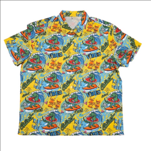 Men's Unbranded Yellow Blue Dinosaur Surfing Casual Button Down Shirt XXL
